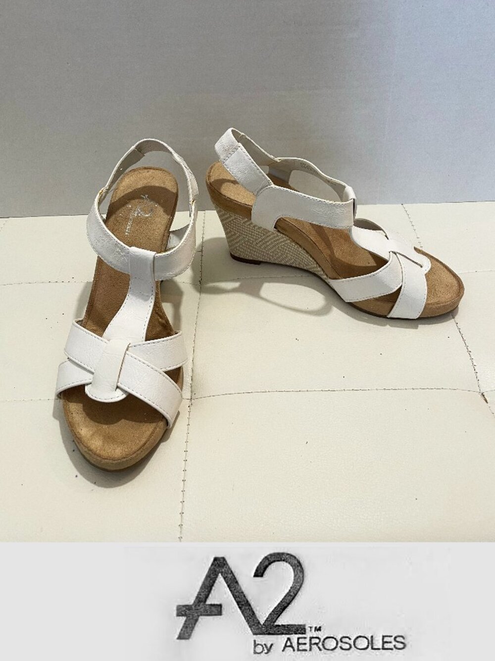 A2 by Aerosoles White Strappy Espadrille Wedge Comfy Open Toe Sandals Size 8.5M